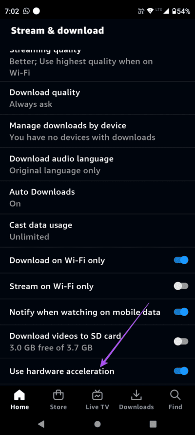 use-hardware-acceleration-settings-prime-video-android-691x1536-1 أفضل 7 إصلاحات لعدم تشغيل فيديو بدقة عالية في Amazon Prime على iPhone وAndroid