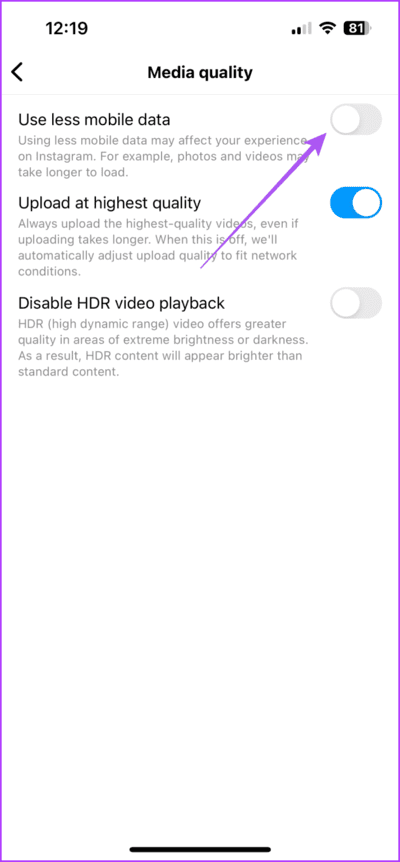 use-less-mobile-data-instagram-713x1536-1 أفضل 7 إصلاحات للتسميات التوضيحية المغلقة أو عدم عمل الترجمات المصاحبة على Instagram Reels