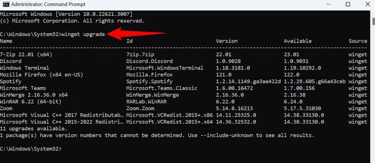 10-list-update-apps-winget كيفية تحديث التطبيقات على Windows 11