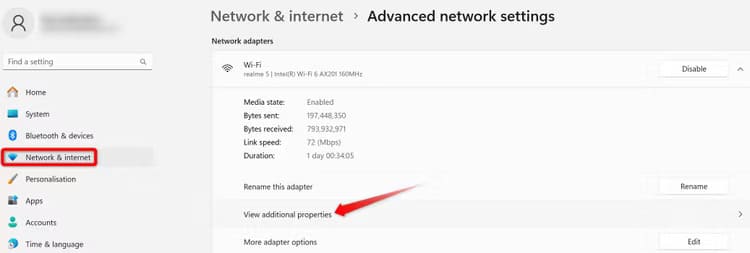 2-opening-the-additional-properties-of-a-wi-fi-network-in-the-windows-settings-app متصل بشبكة Wi-Fi ولكن لا يمكنك الوصول إلى الإنترنت؟ 10 نصائح لإصلاحها على Windows 11