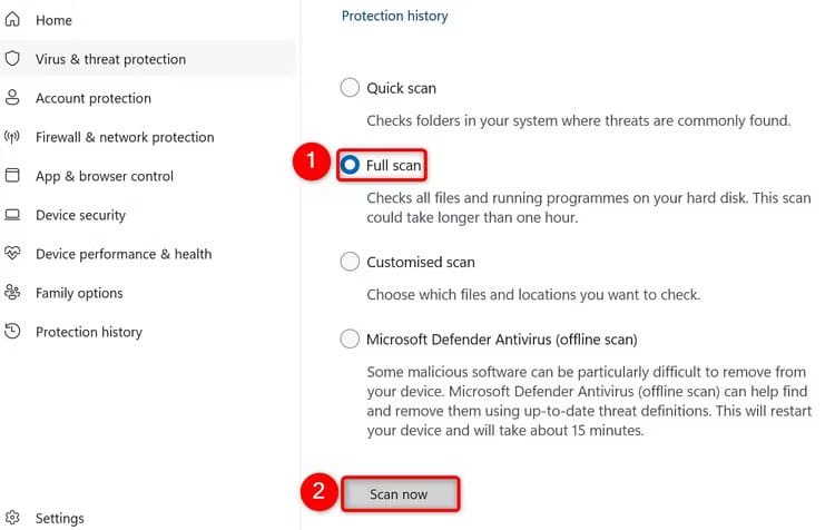 4-run-antivirus-scan كيفية إصلاح خطأ "الموقع غير متوفر" على Windows 11 أو 10