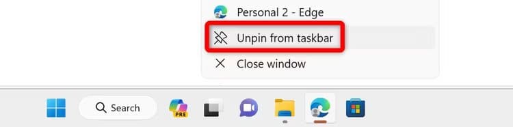 4-unpinning-microsoft-edge-from-the-taskbar-on-windows-11 هل يمكنك إزالة Microsoft Edge من Windows (وهل يجب عليك ذلك)؟