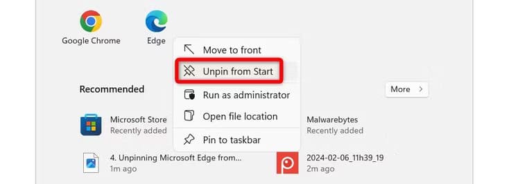 5-unpinning-microsoft-edge-from-start-on-windows هل يمكنك إزالة Microsoft Edge من Windows (وهل يجب عليك ذلك)؟