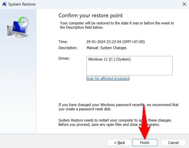 7-start-restoring-pc كيفية إصلاح خطأ "الموقع غير متوفر" على Windows 11 أو 10