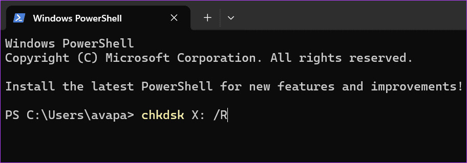 Add-the-chkdsk-XR-command 6 طرق لإصلاح خطأ تلف سلة المحذوفات على Windows 11