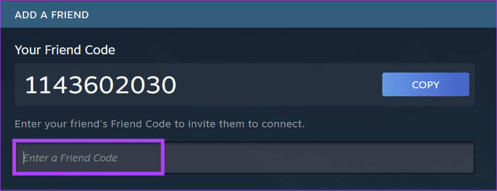 Add-the-friends-code-inside-the-dialouge-box كيفية إضافة أصدقاء على Steam دون الدفع