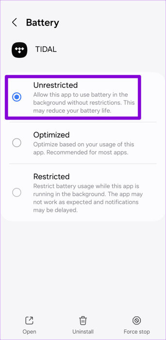 Allow-Unrestricted-Battery-Usage-to-Tidal-on-Android-500x1024-1 أفضل 7 طرق لإصلاح مشكلة عدم عمل Tidal على Android وiPhone