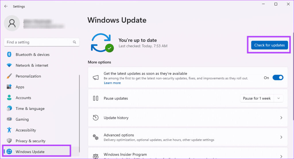 Check-for-updates-4-1024x556-1 أفضل 5 إصلاحات لشاشة الموت الخضراء على Windows 11