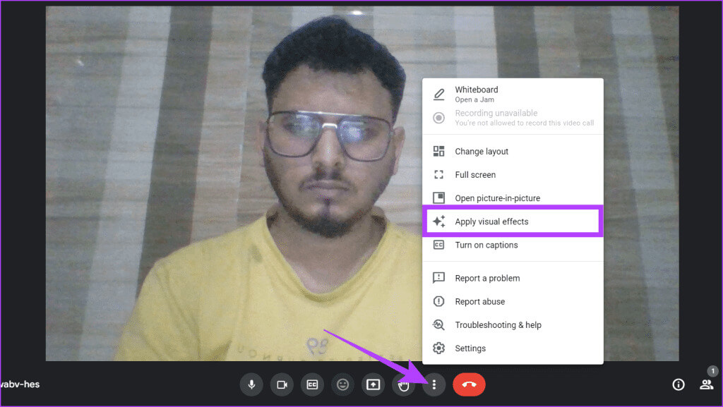 Click-More-options-and-choose-Apply-visual-effects-1024x577-1 كيفية إنشاء خلفية Google Meet باستخدام Gemini AI