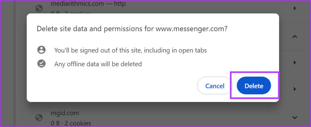 Click-on-Delete-Chrome كيفية مسح ذاكرة التخزين المؤقت لبرنامج Messenger على أي جهاز