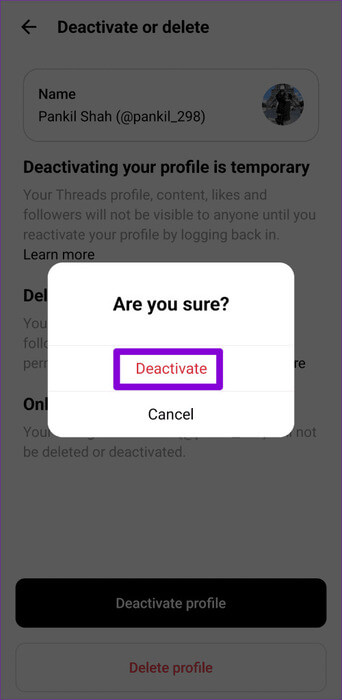 Confirm-Deactivate-Threads-Profile-500x1024-1 كيفية إيقاف منشورات وإشعارات Threads من الظهور على Instagram