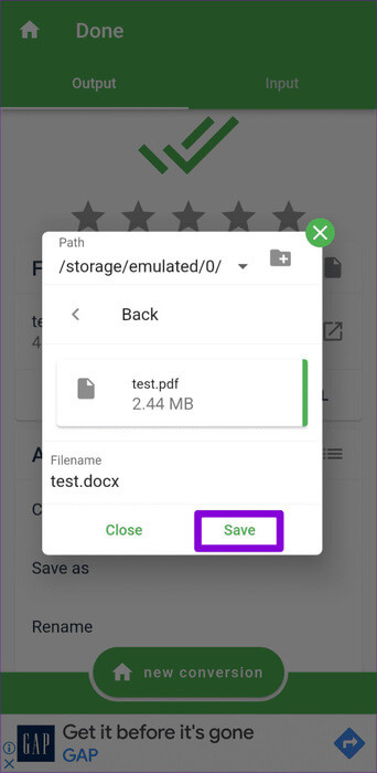 Confirm-Save-Converted-File-Using-File-Converter-App-on-Android-500x1024-1 كيفية تغيير نوع الملف (الامتداد) على Android