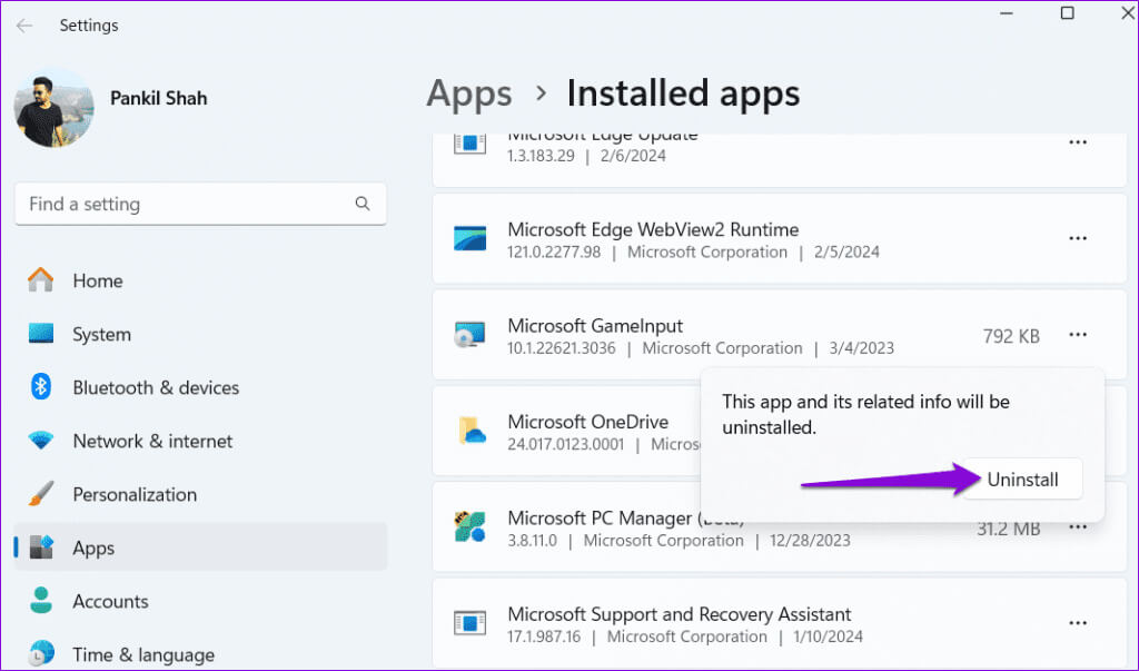 Confirm-Uninstall-Microsoft-GameInput-From-Windows-1024x603-1 5 طرق لإيقاف خدمة Microsoft GameInput من تعطل جهاز الكمبيوتر الذي يعمل بنظام Windows