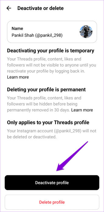 Deactivate-Threads-Profile-500x1024-1 كيفية إيقاف منشورات وإشعارات Threads من الظهور على Instagram