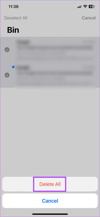 Delete-selected-mail 6 طرق للعثور على سلة المهملات وإفراغها على iPhone