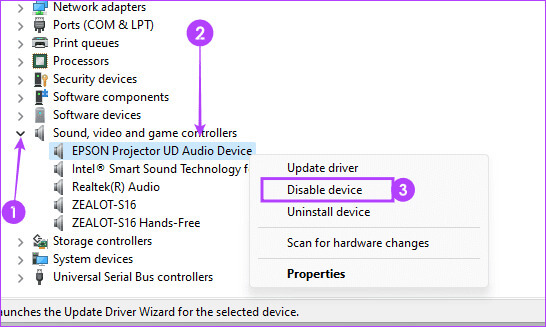 Disable-audio-device-in-Device-Manager أفضل 8 إصلاحات لشريط تمرير مستوى الصوت في Windows 11 عالق على الشاشة