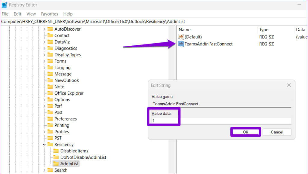 Edit-String-Value-in-Registry-Editor-1024x579-1 أفضل 6 إصلاحات لوظيفة Outlook الإضافية المفقودة أو التي لا تعمل على Windows