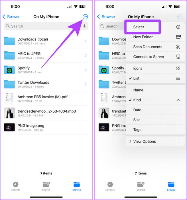 Files-App-Drop-down-Menu-iPhone 5 أسهل طرق لنقل الملفات من iPhone إلى Mac