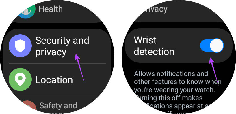 Galaxy-watch-wrist-detection كيفية إزالة رمز PIN للأمان من Samsung Galaxy Watch