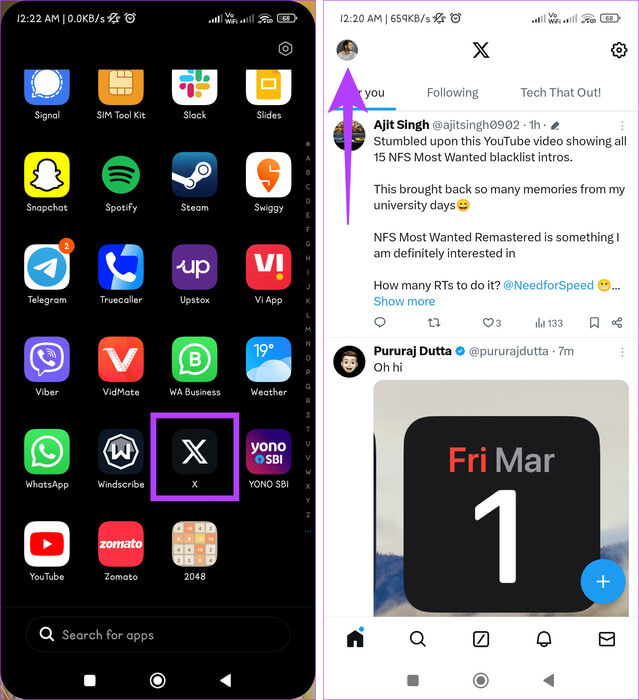 Launch-X-formerly-Twitter-on-your-device-and-tap-on-your-profile-icon كيفية حظر الردود والإشارات غير المرغوب فيها على X