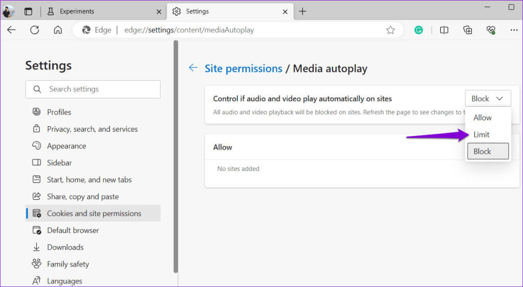 Limit-Autoplay-for-Audio-and-Video-in-Edge-1024x562-1 كيفية تعطيل التشغيل التلقائي للصوت والفيديو في Microsoft Edge