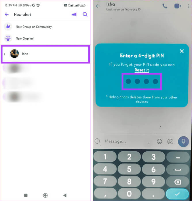 Locate-the-user-with-the-hidden-chat-tap-on-the-contact-card-and-type-the-4-digit-numeric-PIN-976x1024-1 كيفية إخفاء محادثات Viber وإظهارها على الهاتف المحمول