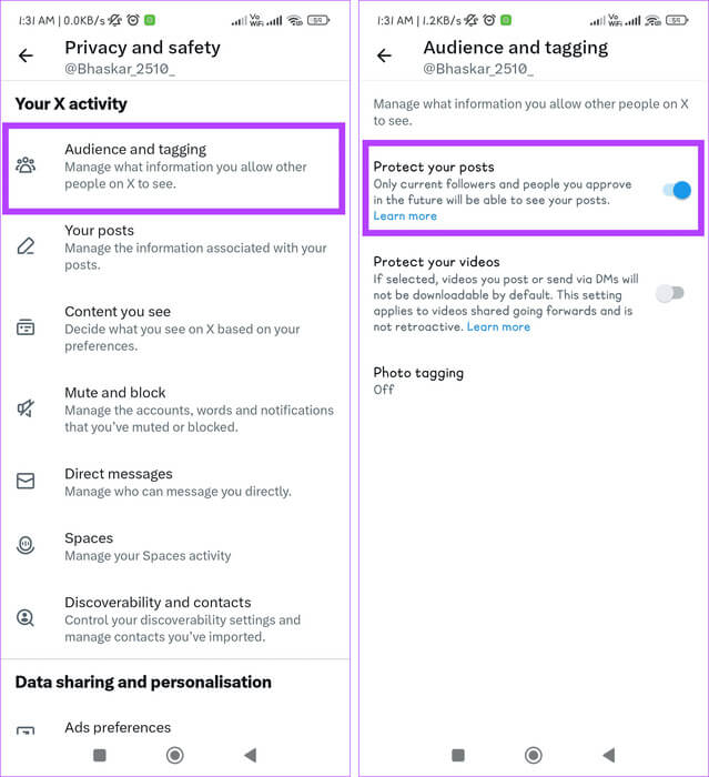 Navigate-to-Audience-and-tagging-and-toggle-on-Protect-your-post كيفية حظر الردود والإشارات غير المرغوب فيها على X