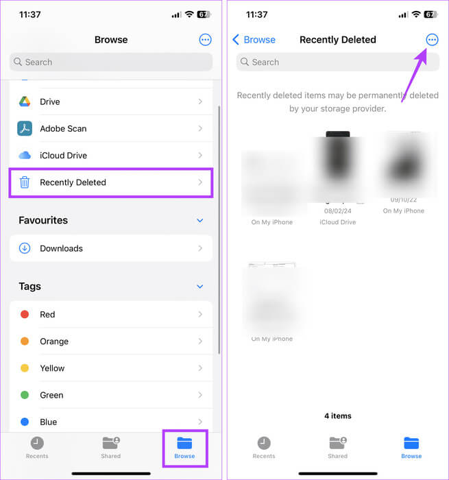 Open-recently-deleted-files 6 طرق للعثور على سلة المهملات وإفراغها على iPhone