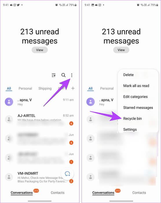 Open-samsung-message-recycle-bin 6 طرق لاستعادة الرسائل النصية المحذوفة على Android
