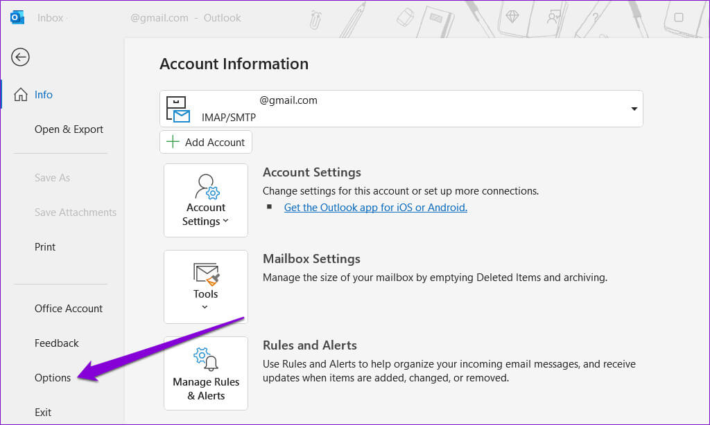 Outlook-Options-8 أفضل 6 إصلاحات لوظيفة Outlook الإضافية المفقودة أو التي لا تعمل على Windows