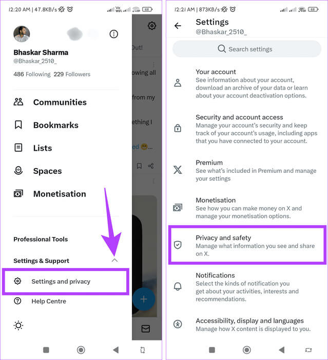Press-the-dropdown-next-to-Settings-Support-and-select-Settings-and-privacy كيفية حظر الردود والإشارات غير المرغوب فيها على X