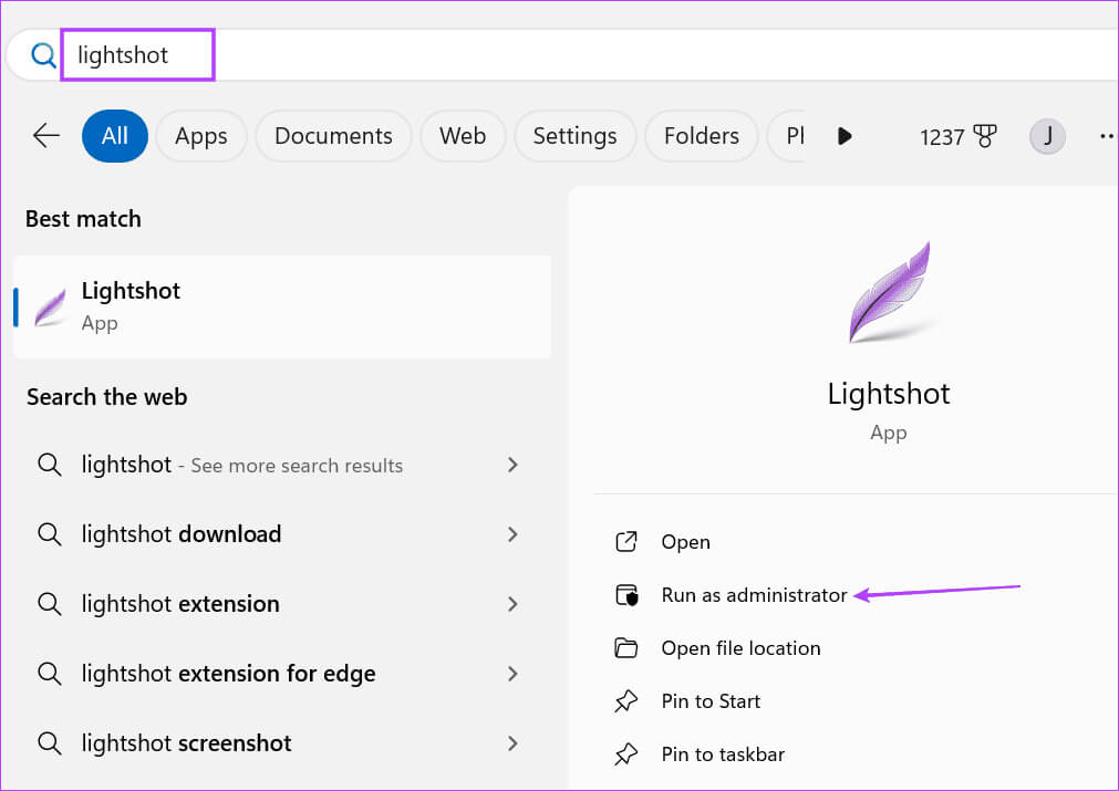 Restart-Lightshot-With-Administrator-Privileges أفضل 6 إصلاحات لعدم عمل Lightshot على Windows 11
