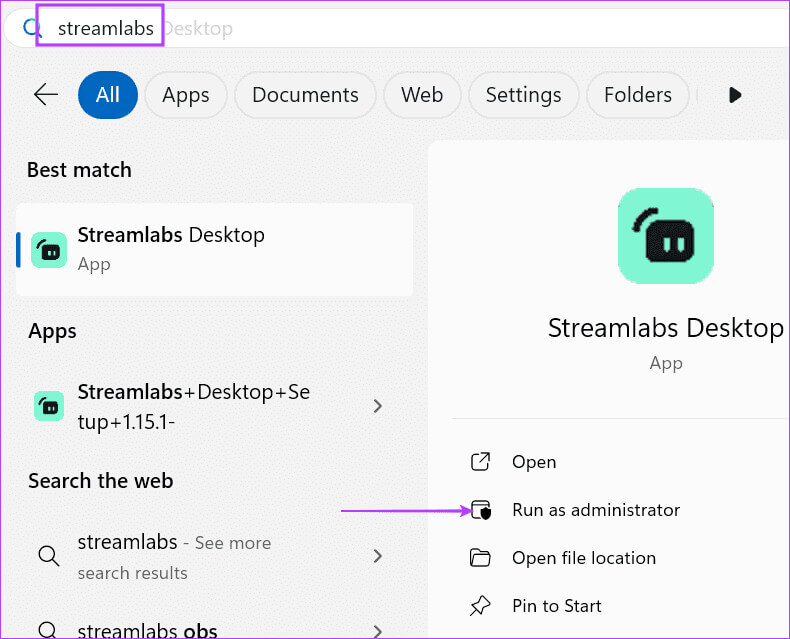 Run-Streamlabs-as-Administrator أفضل 7 إصلاحات لـ "Streamlabs Not Capture Game" في Windows 11