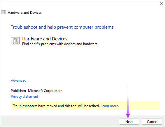 Run-hardware-troubleshooter أفضل 6 إصلاحات عندما لا يعمل ضوء Caps Lock في Windows 11