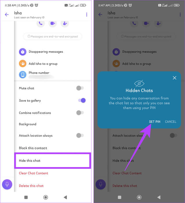 Scroll-down-select-Hide-this-chat-and-tap-on-Set-PIN-934x1024-1 كيفية إخفاء محادثات Viber وإظهارها على الهاتف المحمول