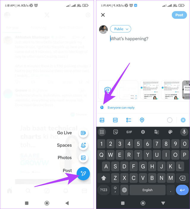 Select-Post-and-press-Everyone-can-reply كيفية حظر الردود والإشارات غير المرغوب فيها على X