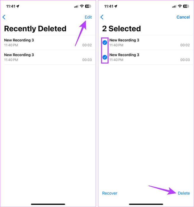 Select-deleted-Voice-Memos 6 طرق للعثور على سلة المهملات وإفراغها على iPhone
