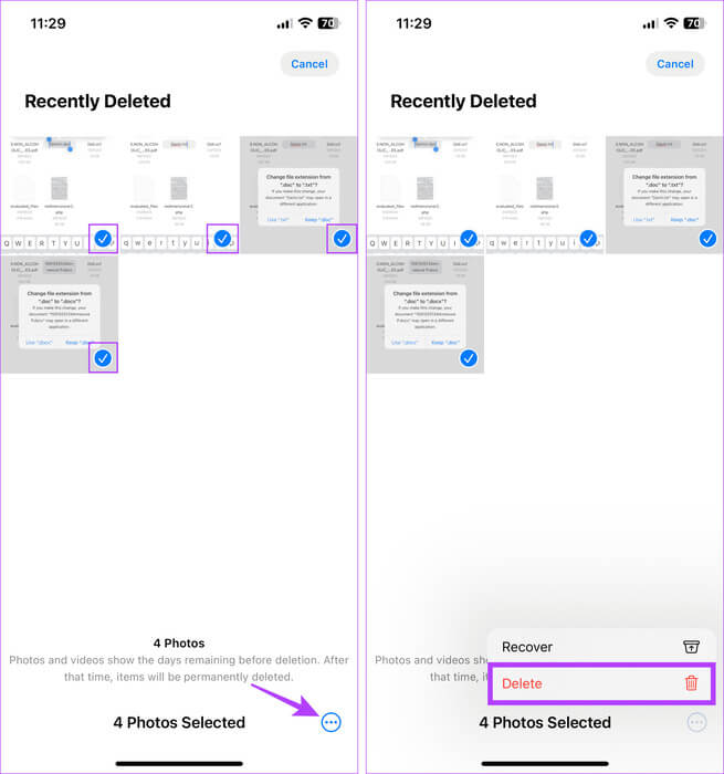Select-photos-to-delete 6 طرق للعثور على سلة المهملات وإفراغها على iPhone