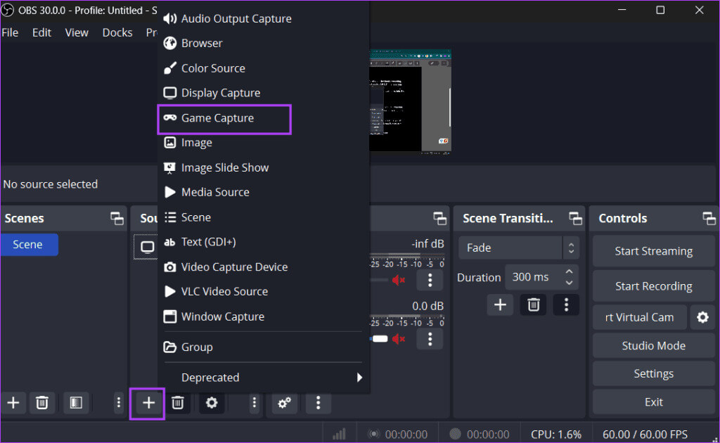 Selecting-Source-in-obs-studio-1024x630-1 كيفية تسجيل مقاطع فيديو عالية الجودة أثناء اللعب باستخدام OBS Studio