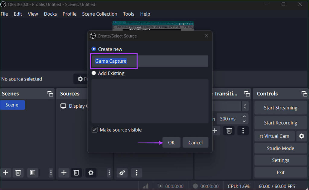 Selecting-Source-in-obs-studio-2-1024x630-1 كيفية تسجيل مقاطع فيديو عالية الجودة أثناء اللعب باستخدام OBS Studio