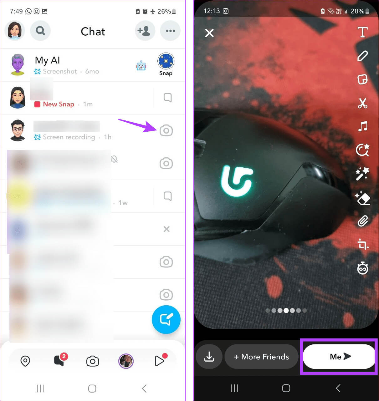 Send-Snap-one-by-one-1 ما هي الساعة الرملية على Snapchat وإلى متى تستمر