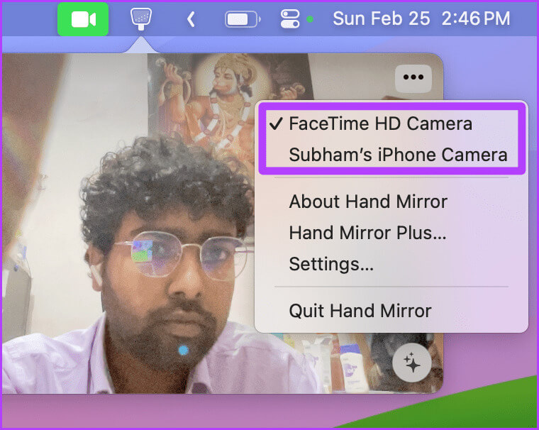 Switch-Camera-Input-in-Hand-Mirror-app 8 أفضل التطبيقات المساعدة لجهاز Mac لتسريع سير عملك