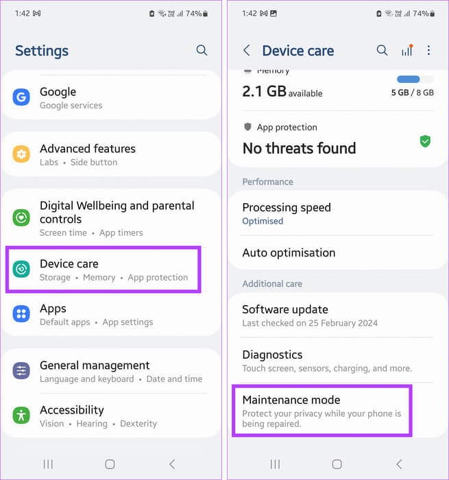 Tap-on-Maintenance-Mode كيفية التحقق مما إذا كان هاتف Samsung أصليًا أم مزيفًا