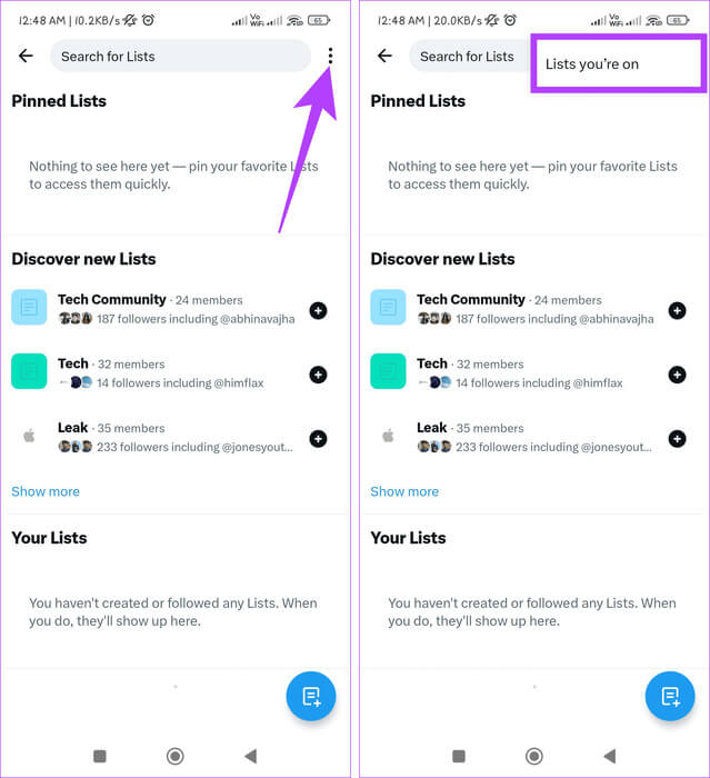Tap-the-three-dot-icon-and-select-the-Lists-youre-on-option كيفية حظر الردود والإشارات غير المرغوب فيها على X