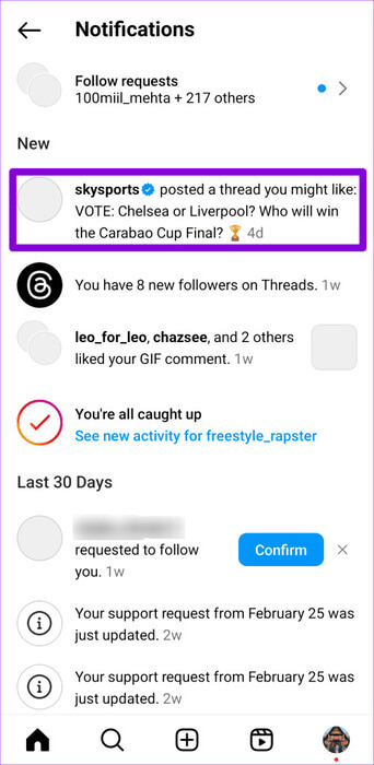 Threads-Notification-on-Instagram-App-for-Android-500x1024-1 كيفية إيقاف منشورات وإشعارات Threads من الظهور على Instagram
