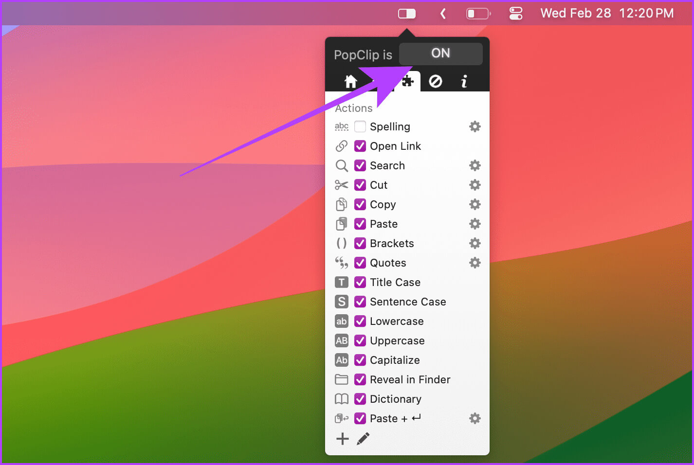 Turn-on-PopClip-and-its-ActionsExtensions 8 أفضل التطبيقات المساعدة لجهاز Mac لتسريع سير عملك