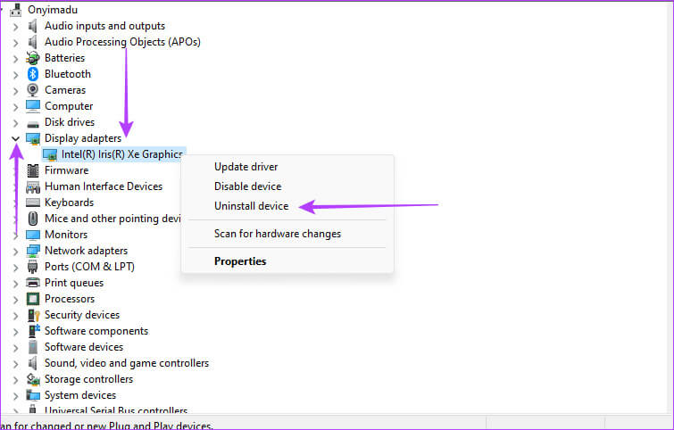 Uninstall-Display-adapter أفضل 5 إصلاحات لشاشة الموت الخضراء على Windows 11