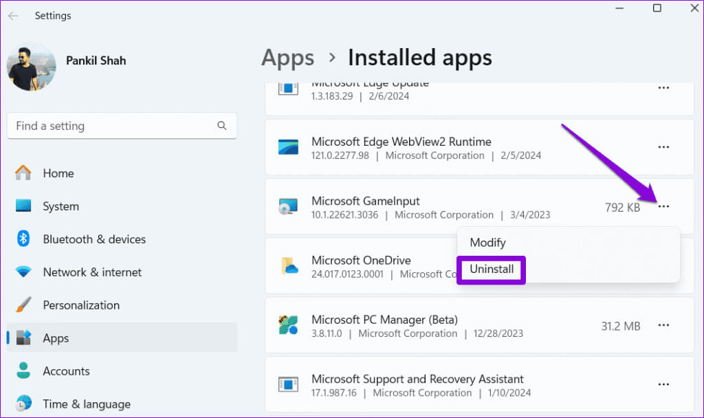 Uninstall-Microsoft-GameInput-From-Windows-1024x608-1 5 طرق لإيقاف خدمة Microsoft GameInput من تعطل جهاز الكمبيوتر الذي يعمل بنظام Windows