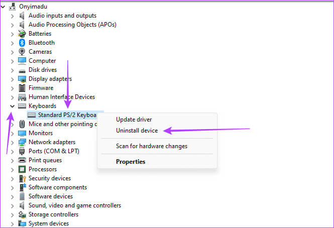 Uninstall-device-7 أفضل 6 إصلاحات عندما لا يعمل ضوء Caps Lock في Windows 11