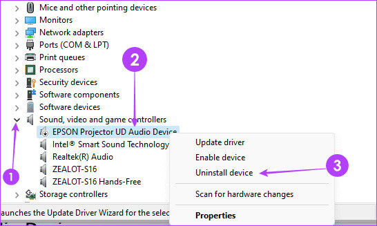 Uninstall-sound-device-in-Windows-11 أفضل 8 إصلاحات لشريط تمرير مستوى الصوت في Windows 11 عالق على الشاشة